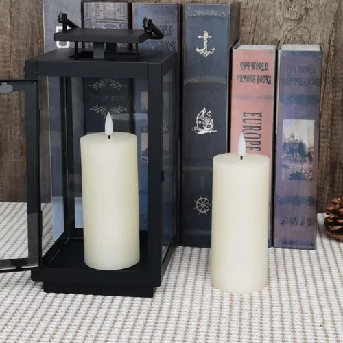Miniatura 2 de volnyus Juego de 2 velas LED sin llama (2.2 x 5 pulgadas), parpadeantes, funciona con pilas, con temporizadores de control remoto para chimenea