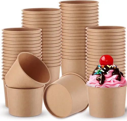 Miniatura 8 de Honeydak 100 tazas de sopa de helado de papel de 8 onzas, cuencos desechables de papel kraft, aperitivos fríos y calientes, yogur, postre, tazas