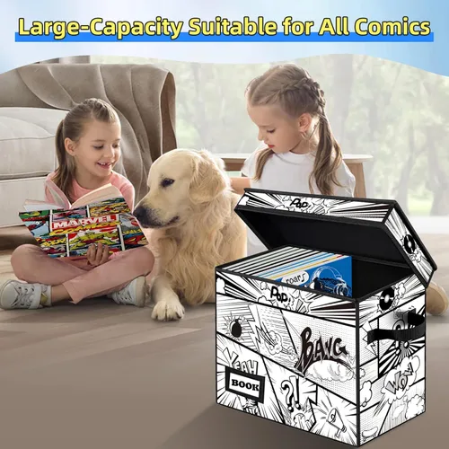 Miniatura 2 de Paquete de 2 cajas de almacenamiento para cómics, colección de 40 cm x 20 cm x 30 cm, plegable, contenedor organizador para 160-180 cómics, estante