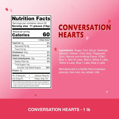 Miniatura 2 de Conversation Hearts, colores pastel surtidos, sabores dulces afrutados, The Snackery - bolsa de 1 libra