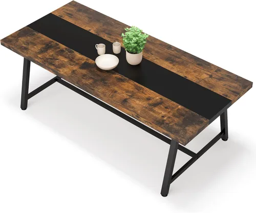 Miniatura 7 de LITTLE TREE Mesa de comedor de 70.87 pulgadas para 8 personas, mesa de cocina de madera con marco de metal fuerte para familia grande, mesa