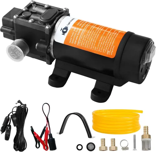 Juego de bomba de transferencia de combustible de 12 V, mueve hasta 120 galones de gas o diésel por hora con motor de 80 W CC, adecuado para
