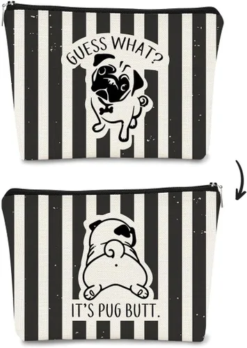 Miniatura 11 de Bolsa de maquillaje de regalo de Pug, regalos de pug para los amantes de los pug, divertida bolsa de maquillaje de Adivina lo que es Pug, regalos