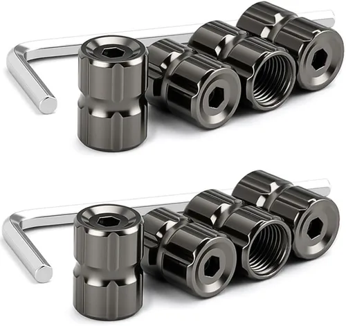 Miniatura 10 de Dsycar Paquete de 8 tapas de vástago de válvula de neumático de bloqueo con sello de goma, tapas de vástago de válvula de aluminio antirrobo