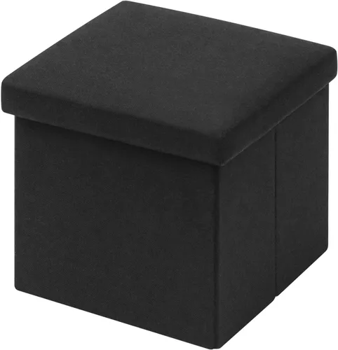 Miniatura 13 de B FSOBEIIALEO Cubo otomano plegable de almacenamiento con piel sintética para sala de estar, dormitorio, oficina en casa, reposapiés de Negro