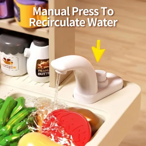 Miniatura 6 de Juego de cocina para niños de 33.8 pulgadas - 70 piezas con sonido y luz - Estufa de cocina con vapor, fregadero de juego y accesorios de cocina