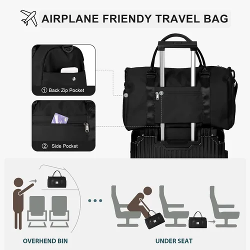 Miniatura 4 de Bolsa de gimnasio para mujeres y hombres, bolsa de viaje deportiva con compartimento para zapatos y bolsillo húmedo, A-Negro