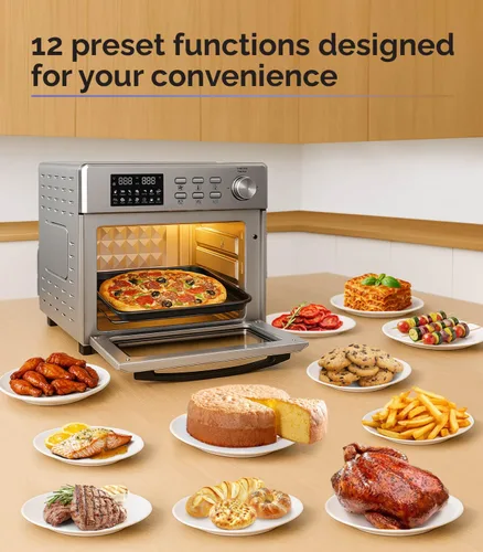 Miniatura 4 de MOI Horno tostador con freidora de aire de 1700 W, horno tostador de convección con 12 ajustes preestablecidos, hornos de encimera para hornear