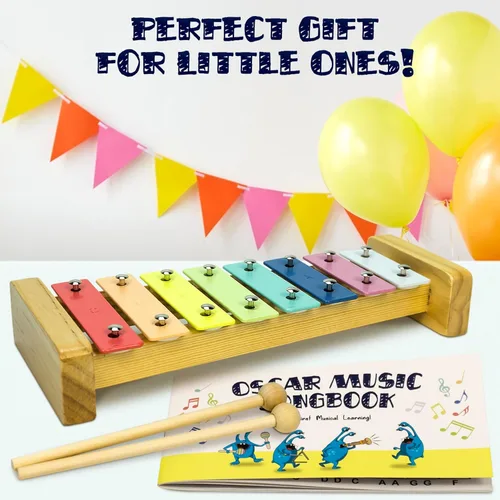 Miniatura 4 de MINIARTIS Juego de instrumentos musicales para bebés – Juguetes musicales Montessori para niños pequeños de 1 a 3 años Xilófono bohemio moderno
