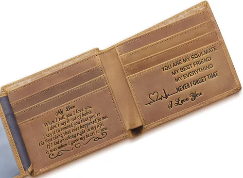 Parmaye Cartera para hombre, billetera plegable personalizada para marido, papá, hijo, nieto, regalo de cuero genuino con bloqueo RFID, carteras