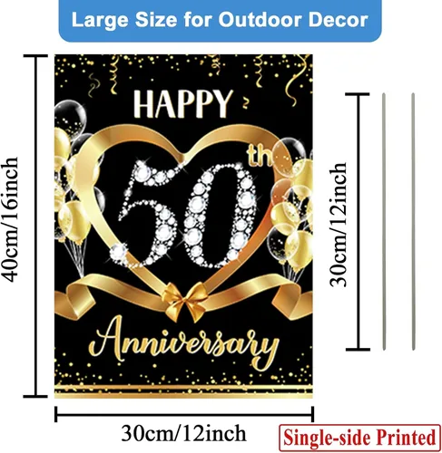 Miniatura 3 de Letrero de 50 aniversario para patio, decoración al aire libre, dorado, 50 aniversario de boda, letrero de césped con estacas para suministros