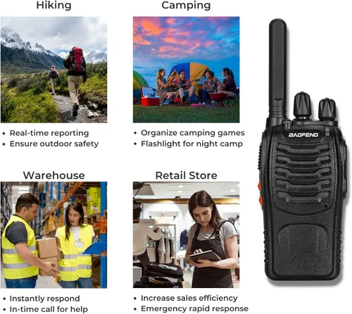 Miniatura 6 de BAOFENG BF-88ST Walkie Talkies para adultos de largo alcance, paquete de 4, radio portátil de dos vías con carga USB VOX manos libres, radios