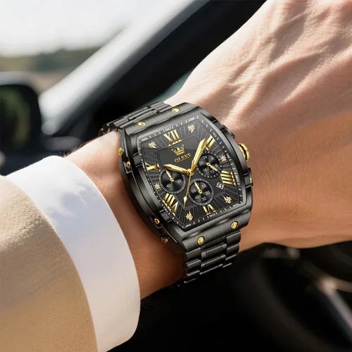 Miniatura 3 de OLEVS Relojes para Hombres Cronógrafo Impermeable Cara Rectangular Fase Lunar Correa de Acero Inoxidable Relojes de Vestir para Hombres Luminoso