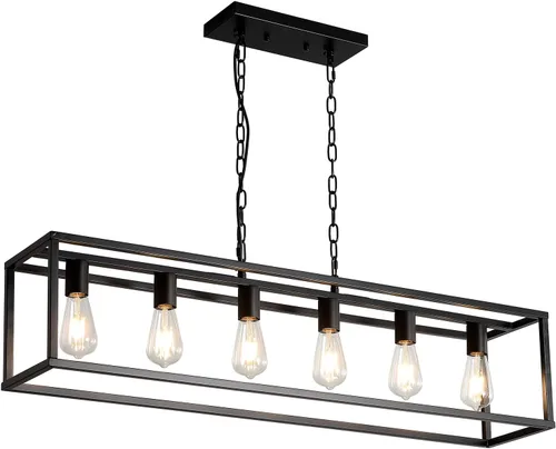 Miniatura 9 de Lámpara de granja para comedor, 5 luces colgantes negras, para colgar en la isla de cocina, lámpara de techo lineal con cadenas ajustables