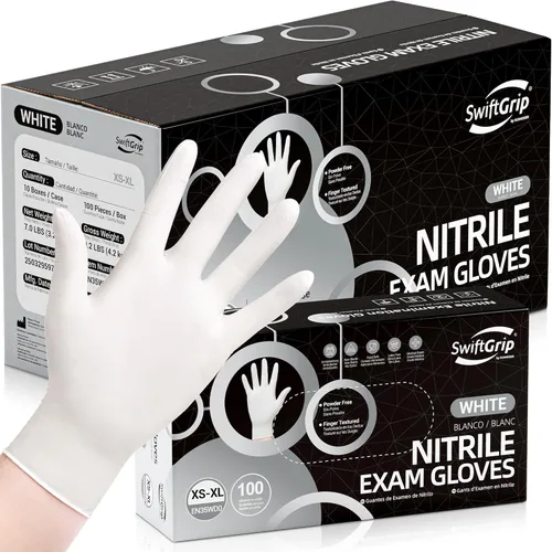 SwiftGrip - Guantes de nitrilo desechables para examen, 3 mil, medianos, caja de 1000, guantes de nitrilo blancos desechables sin látex para uso