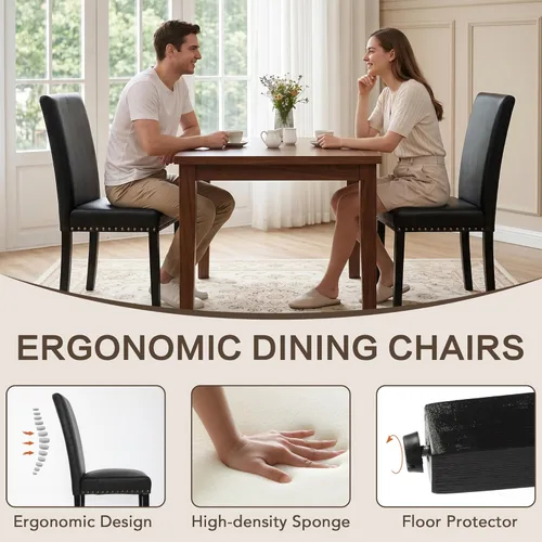 Miniatura 3 de LSSBOUGHT Juego de 2 sillas de comedor, modernas sillas de comedor, silla de cocina tapizada de piel sintética con clavos de cobre vintage