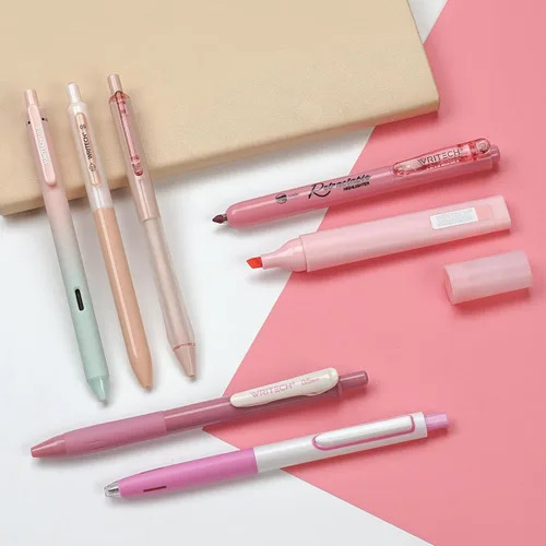 Miniatura 5 de WRITECH Bolígrafos de gel y resaltadores para diario: set de diario con estética de colores pastel surtidos, tinta de 0.5 mm de punta fina, Rosa