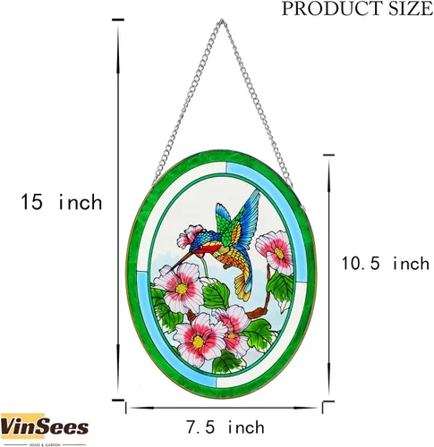 Miniatura 3 de Atrapasoles de Colibrí de Vidrio Pintado para Colgar en Ventanas, Atrapasoles para Ventana, Atrapasoles de Colibrí y Flores, Panel de Vidrio Pintado