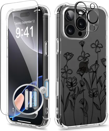 Miniatura 98 de GVIEWIN - Funda floral para iPhone 14 de 6.1 pulgadas, protector de pantalla + protector de lente de cámara, no se amarillenta, a prueba de golpes
