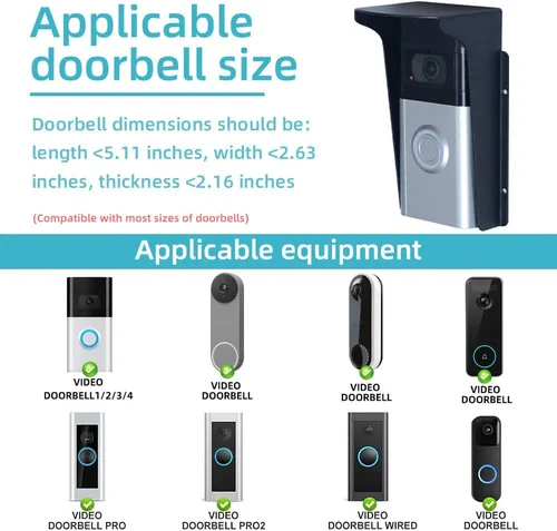 Miniatura 2 de Cubierta impermeable para timbre de puerta, protección antirreflejos, bloqueo de huellas dactilares, cubierta impermeable de metal negro