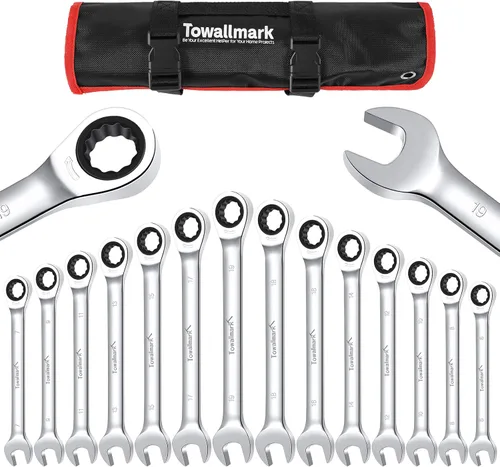Towallmark Juego de llaves de trinquete de 14 piezas, juego de llaves, métricas de 0.236-0.748 in, llaves combinadas de trinquete de cabeza fija,