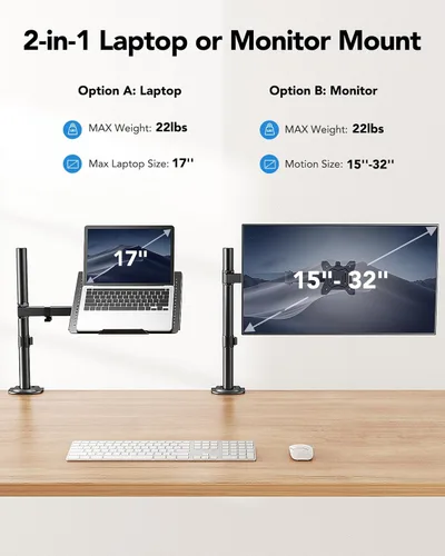 Miniatura 2 de HUANUO Soporte de escritorio para laptop - Brazo de monitor de 17" a 32", bandeja ventilada, totalmente ajustable con inclinación, giro y rotación
