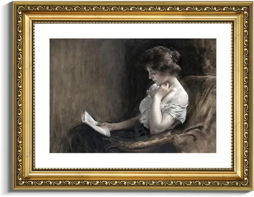 Miniatura 52 de VIYYIEA Arte de Pared con Marco Dorado Impresión en Lienzo Decoración del Hogar para Sala de Estar Mujeres Leyendo Cuadros para Dormitorio Baño