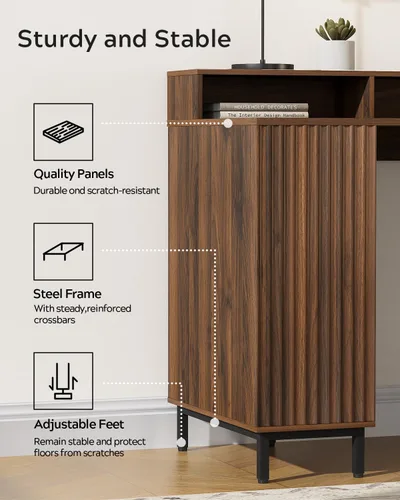 Miniatura 6 de EYYTHUNG Escritorio ejecutivo acanalado con estante de almacenamiento y cajón de archivos, escritorio de oficina de madera moderno de 55 pulgadas