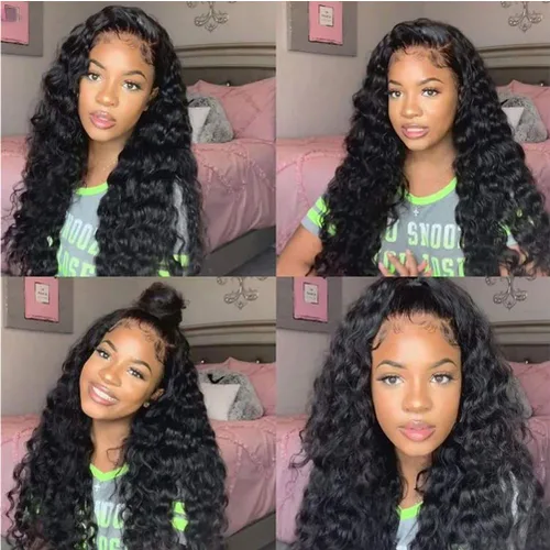 Miniatura 6 de Pelucas sueltas de cabello humano ondulado profundo con encaje frontal, prearrancado, pelucas de encaje frontal de 13 x 4 para mujeres negras