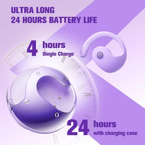 Miniatura 8 de Auriculares inalámbricos con Bluetooth para colgar en el oído, conducción ósea de aire, auriculares abiertos de oído abierto OWS, auriculares Púrpura
