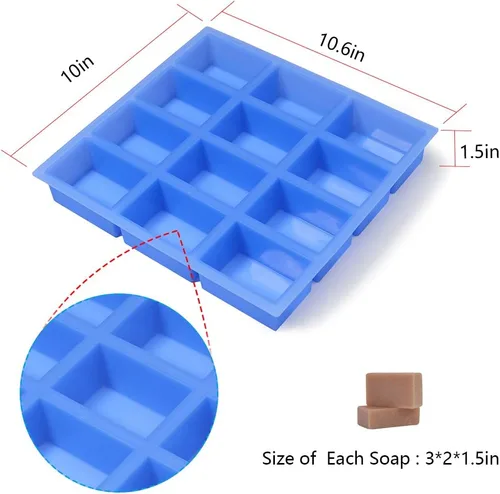 Miniatura 2 de Molde de jabón de silicona rectangular grueso de 4 onzas, molde de jabón de 12 barras para hacer jabón, grueso y duradero con lados planos y líneas