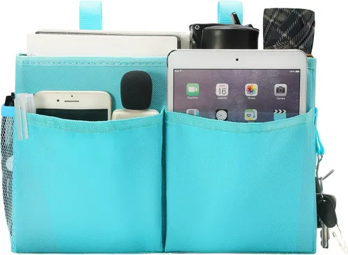 Miniatura 17 de Bseash Organizador de litera, organizador de cama colgante para mesita de noche, bolsa de almacenamiento con 4 bolsillos y 2 ganchos