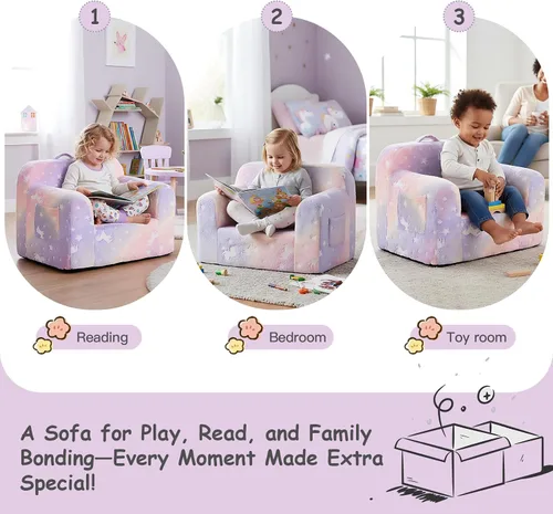 Miniatura 5 de Tiita Sofá para Niños, Sofá para Niños con Asa de Transporte, Sofá de Espuma Portátil para Niños Pequeños, Sofá para Guardería de Niños que Brilla