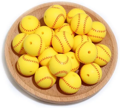 Miniatura 15 de 36 cuentas de silicona para fabricación de llaveros de 0.47 pulgadas y 0.59 pulgadas a granel de béisbol, baloncesto, fútbol, deporte, focal