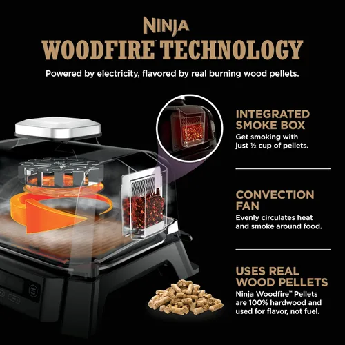 Miniatura 2 de Parrilla y ahumador Ninja Woodfire para exteriores, funcionalidad 4 en 1, parrilla, ahumado, horneado, asado, sabores auténticos de fuego de leña