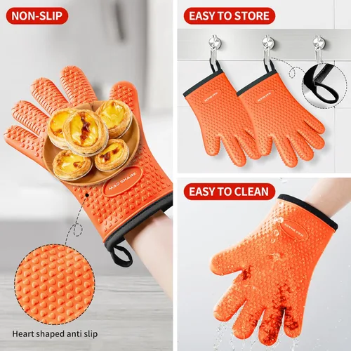 Miniatura 2 de MAD SHARK Guantes de horno de silicona resistentes al calor, 450 °F con guantes de horno impermeables y antideslizantes con dedos, guantes de horno