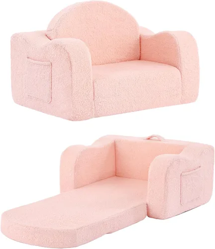 Miniatura 16 de Tiita Sillón Sofá para Niños, Sillas Sofá Cómodas Plegables para Niños Pequeños, Sofás de Felpa 2 en 1 Desplegables para Niños, Silla con Rosa