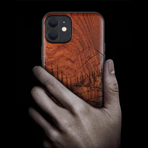 Miniatura 2 de Carveit Funda magnética de madera para iPhone 12 [madera natural y TPU suave negro] a prueba de golpes, funda de madera única compatible con MagSafe