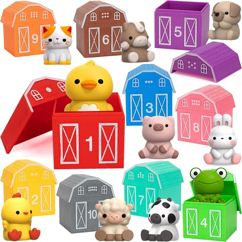 KMUYSL Juguetes para niños y niñas de 1, 2, 3 años, set de juguetes de animales de granja, habilidades de conteo, combinación de colores, regalo