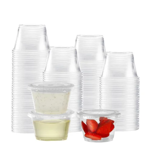 TashiBox 4 oz vasos de plástico/porción tazas/tazas de souffle con tapas desechables, 100 conjuntos