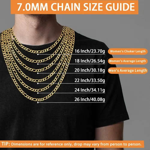 Miniatura 3 de Jewlpire Silver Chain Gold Chain for Men Boys, 14k Gold Plated Men's Necklaces Figaro Chain 5.5mm7mm Mens Chain 161820222426 inch