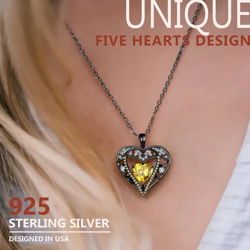 Miniatura 80 de Collar de cristal de 5 corazones, chapado en oro rosa de 18 quilates, colgante con cadena de plata de ley 925 de 18 + 2 pulgadas, joyería de piedra