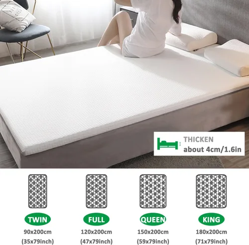 Miniatura 2 de Cubrecolchón de espuma viscoelástica de gel, cubrecolchón de enfriamiento blanco tamaño Queen, protector de colchón de enfriamiento ajustable, 1.6 in
