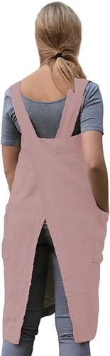 Miniatura 3 de WROLEM Delantal con espalda cruzada para mujer, con bolsillos grandes, cocina para el hogar, restaurante, cafetería, trabajos de jardinería Rosa