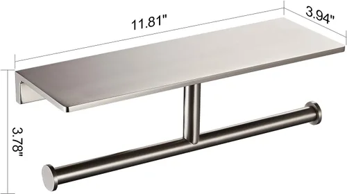 Miniatura 5 de Soporte de papel higiénico de doble rollo con estante de latón macizo y dispensador de pañuelos de estilo hotelero superior, almacenamiento