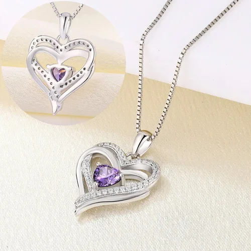 Miniatura 5 de YL Collar de corazón de plata de ley con colgante de corazón de doble amor para mujer Metal