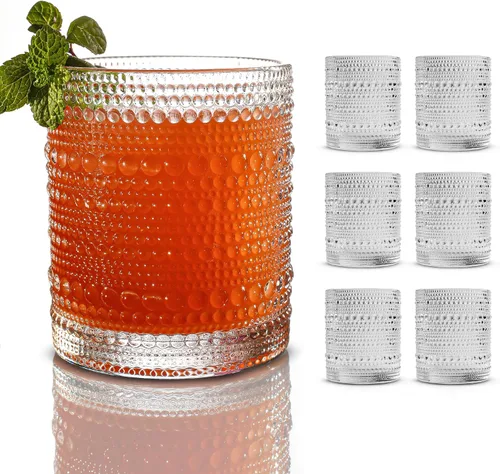 Miniatura 8 de Vasos de Beber Hobnail, Juego de Cristalería Vintage de 6 Piezas, Vasos de Beber Vintage 340 ml, Vasos de Burbujas para Beber, Vasos Hobnail, Vasos