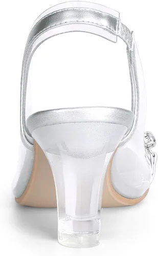 Miniatura 3 de Allegra K Sandalias de tacón con punta abierta y diamantes de imitación transparentes para mujer