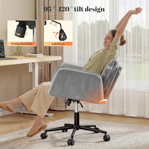 Miniatura 6 de Silla cruzada con ruedas, silla de oficina ergonómica con reposabrazos ajustables, silla de tocador con respaldo para dormitorio, sala de maquillaje