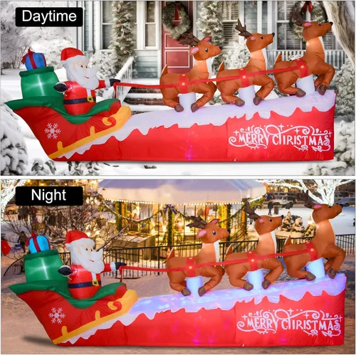 Miniatura 5 de Papá Noel inflable de Navidad de 10 pies en trineo con 3 renos, inflable para patio con luces LED integradas, decoración de fiesta navideña